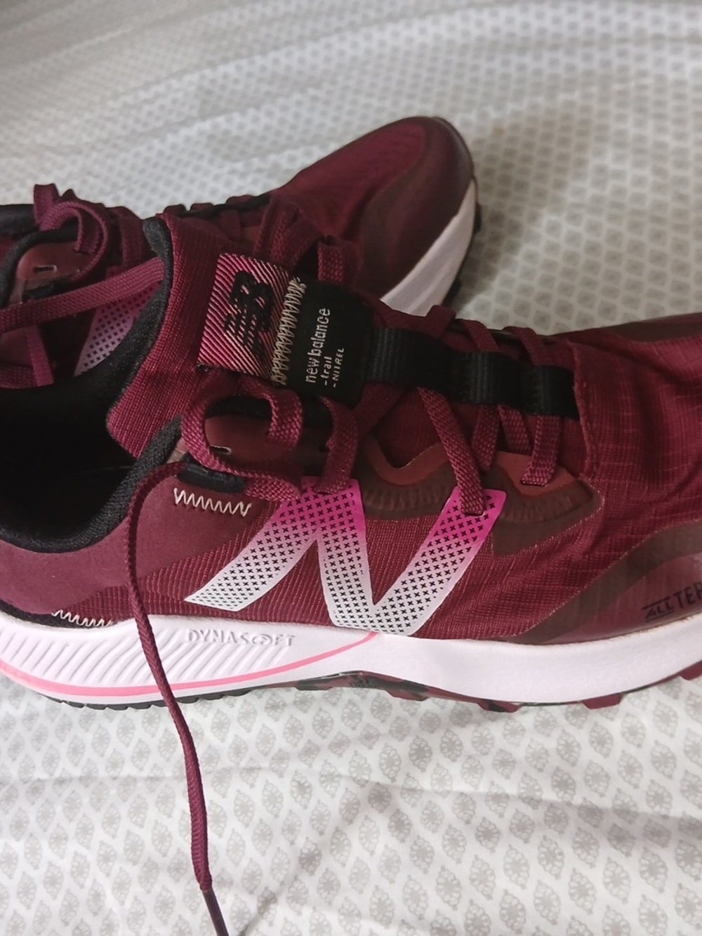 New Balance Women’s Burgundy Athletic Sneakers with Pink and White Accents